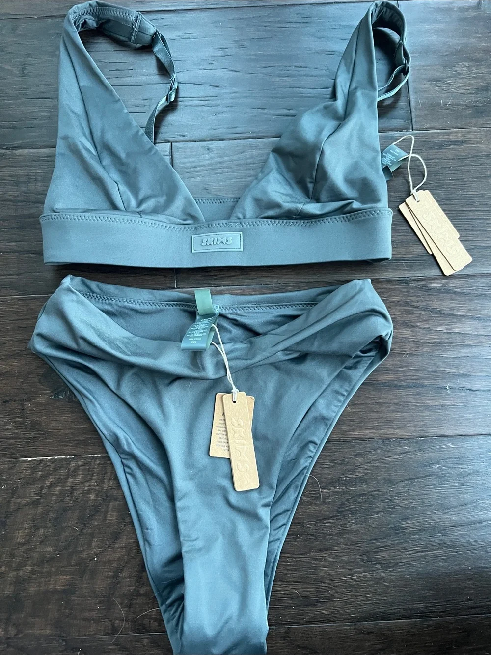 SKIMS Grey Two-Piece Bikini Set - Bralette Top & High Waist Bottoms